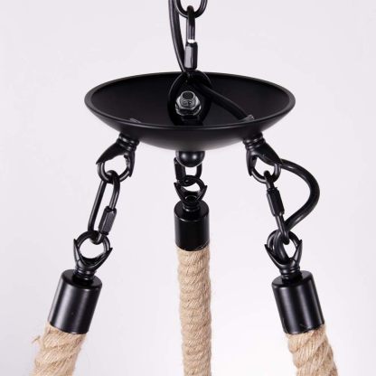 Farmhouse Chandelier, Wood Wagon Wheel Chandelier with Seeded Glass Shade, Hanging Rustic Round 3 Lights Ceiling Pendant Lighting