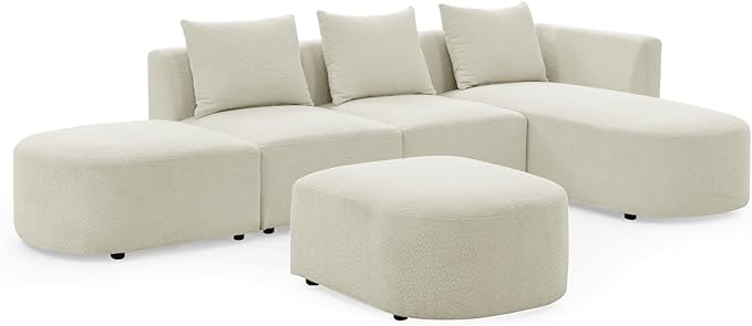 Modular Sectional Sofa, Boucle L-Shaped Couch with Left Side Chaise
