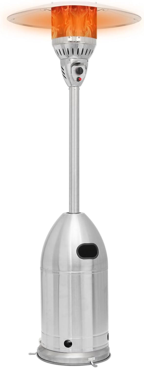 41000 BTU Propane Patio Heater with Wheels and Stainless Steel Burner Outdoor Patio Heater for Commercial Use, Residential, Garden, Backyard, Porch, Deck, Balcony (Silver)