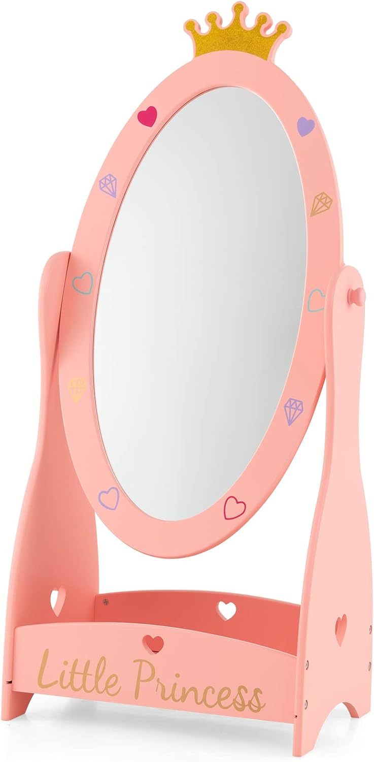 Free-Standing Dressing Mirror w/Bottom Shelf & Storage Box