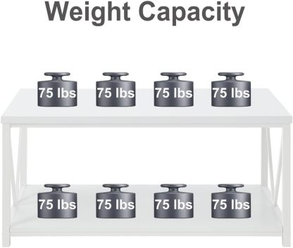 Rustic Coffee Table, Modern Living Room Table with Storage Shelf, White Oak