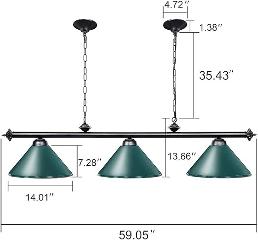 Pool Table Light, 59” Hanging Billiard Lights, Adjustable Kitchen Island Lighting Fixture for Billiard Bar Table, Green