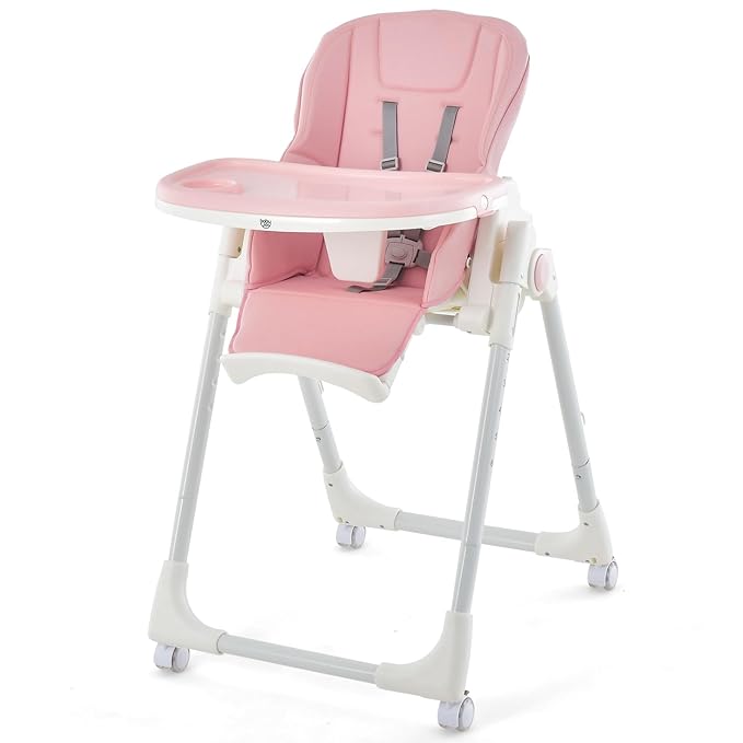 High Chair with Wheels, Foldable Highchair for Babies and Toddlers