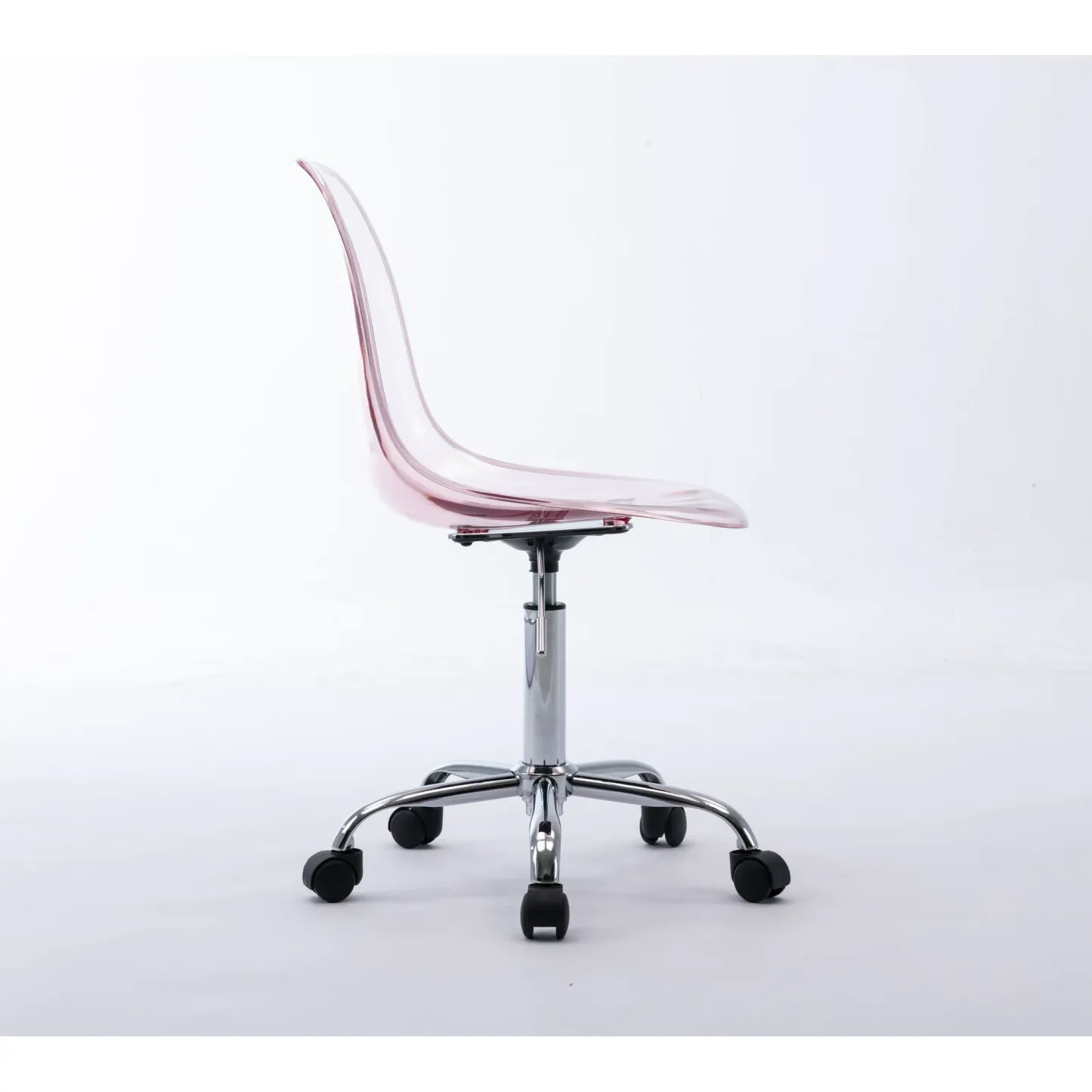 Clear Acrylic Rolling Chair, Modern Small Cute Armless Vanity Rolling Plastic Chair