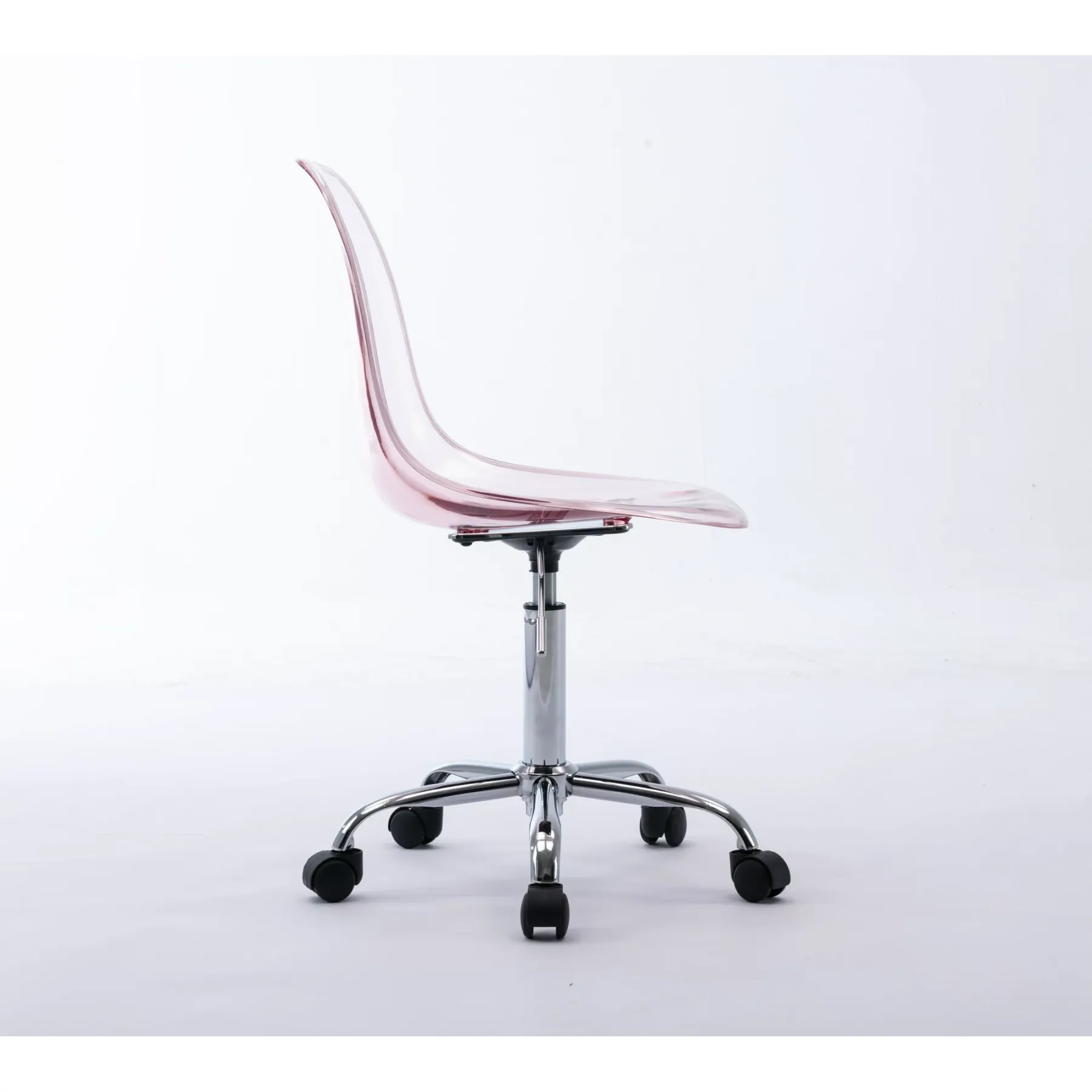 Clear Acrylic Rolling Chair, Modern Small Cute Armless Vanity Rolling Plastic Chair