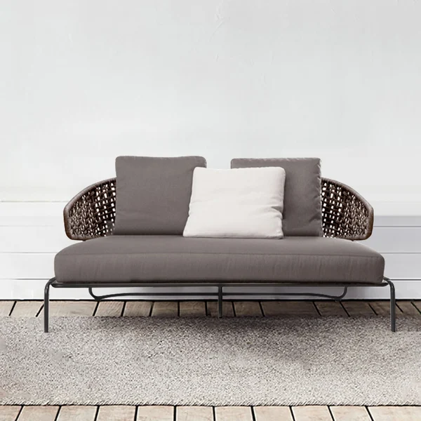 Gray Rattan Patio Sofa 2-Seater Loveseat with Cushion Pillow