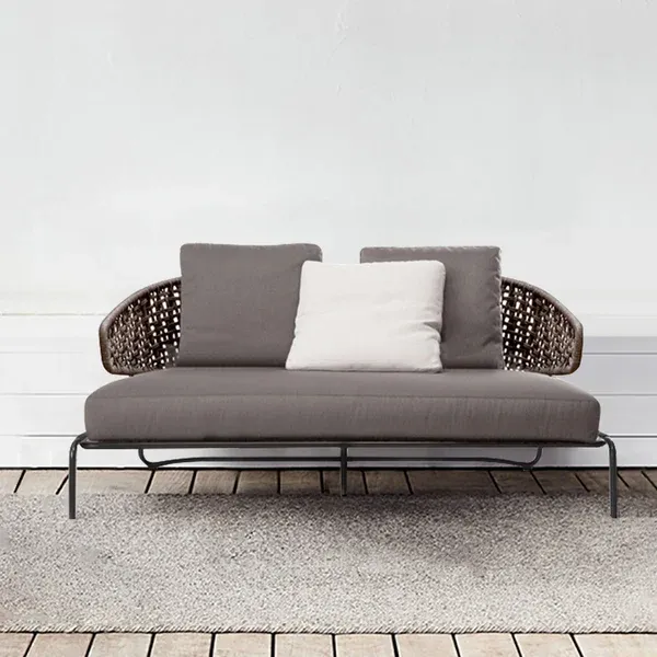 Gray Rattan Patio Sofa 2-Seater Loveseat with Cushion Pillow