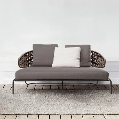 Gray Rattan Patio Sofa 2-Seater Loveseat with Cushion Pillow