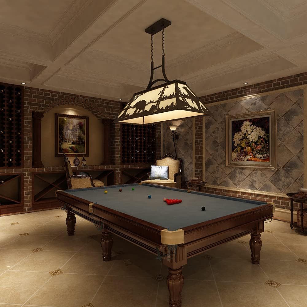 Tiffany Pool Table Light 3 Lights, Rustic Bear Chandelier for Kitchen Island, Cabin, Billiards Table Lamp