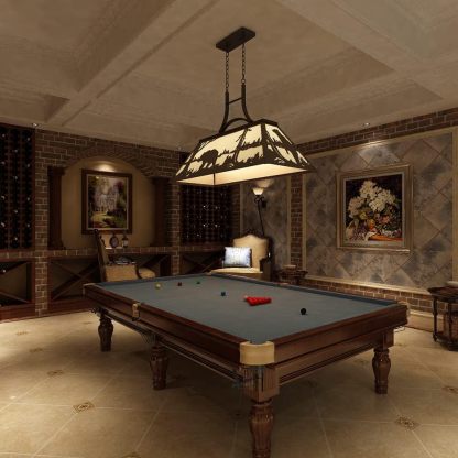 Tiffany Pool Table Light 3 Lights, Rustic Bear Chandelier for Kitchen Island, Cabin, Billiards Table Lamp