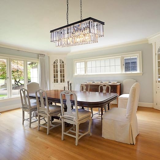Black Crystal Chandelier, 9-Light Modern Farmhouse Chandeliers Dining Room Lighting Fixture