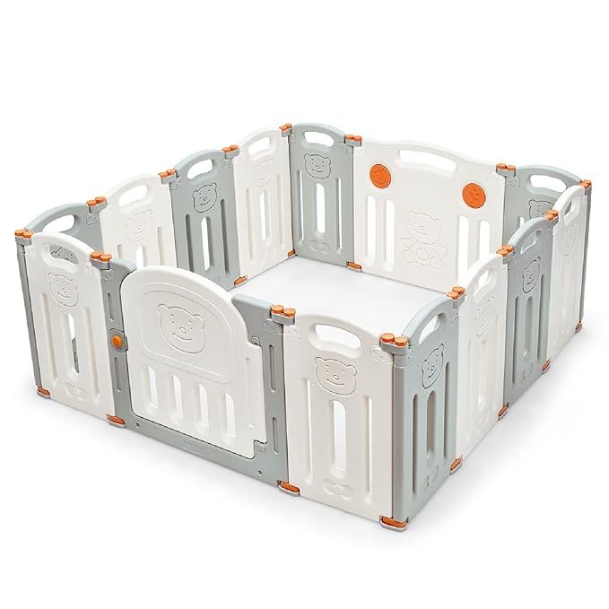 14 Panel Baby Fence Play Area w/Game Board & Lockable Door