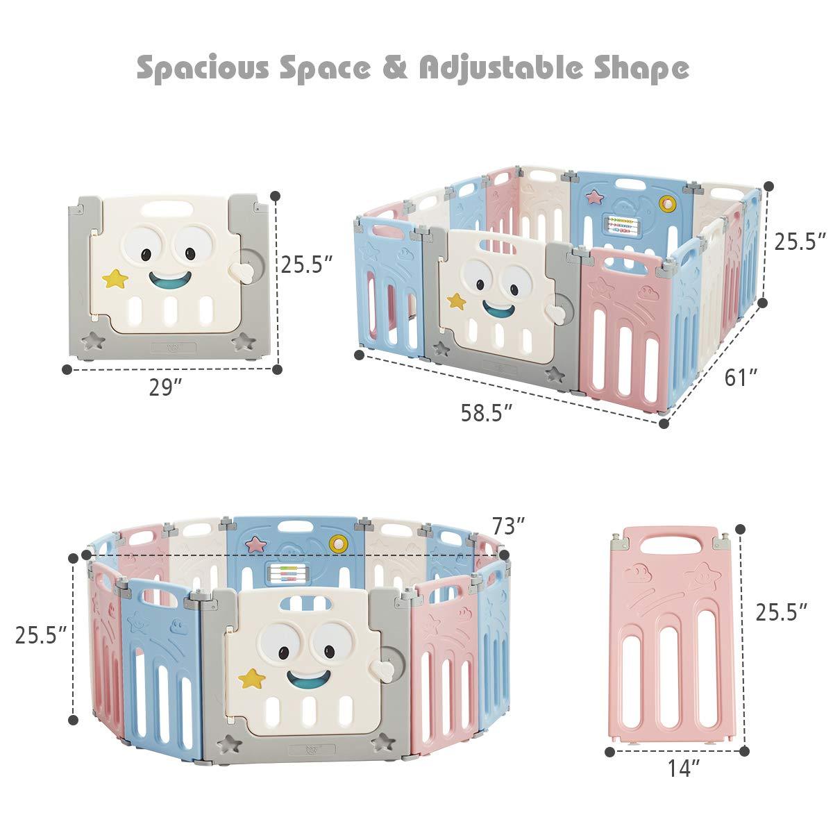 14 Panel Foldable Baby Playpen, Anti-Slip Base & Lockable Safety Gate