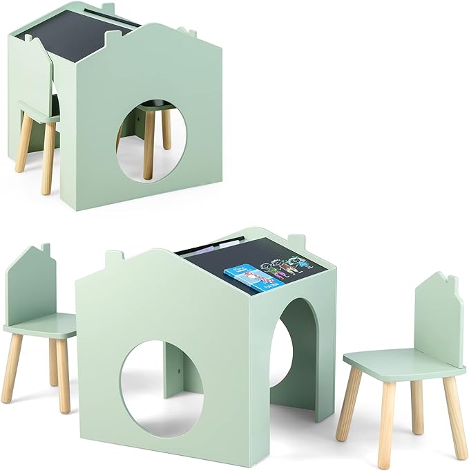 Kids Table and Chair Set, 3 Pieces Wooden Table Set for Toddler