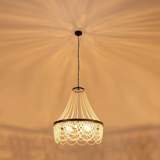 Black Beaded Chandelier 27inch, 4 Lights Modern Crystal Chandelier, Boho Light Fixture Ceiling for Bedroom Foyer Dining Room, French Empire Chandelier Lighting with Glear Glass Bead