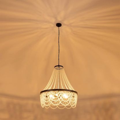 Black Beaded Chandelier 27inch, 4 Lights Modern Crystal Chandelier, Boho Light Fixture Ceiling for Bedroom Foyer Dining Room, French Empire Chandelier Lighting with Glear Glass Bead