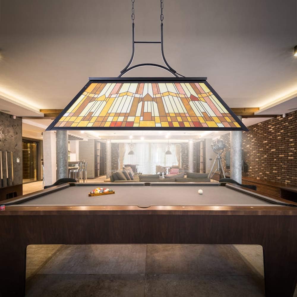 3-Lights Pool Table Lamp with Tiffany-Style Shade for 7' 8' 9' Table, 43.3” Vintage Billiards Light Fixtures Ceiling for Man Cave Club Bar Game Game Room