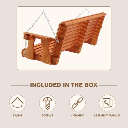 6.5FT Wooden Porch Swing 2-Seater, Outdoor Porch Swing with Cupholders, Heavy Duty 800 LBS, Swing Bench for Outdoor