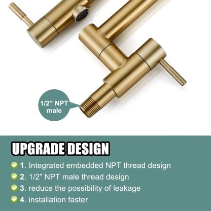 Brushed Gold Pot Filler Faucet 19 Inch Folding Stretchable Wall Mount Kitchen Restaurant Faucet SUS304 Stainless Steel with Double Joint Swing Arm Single Hole Two Handles Commercial NPT