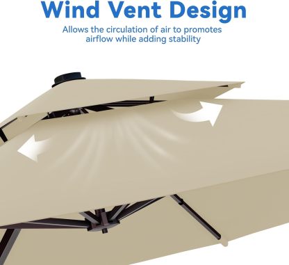 10x13FT Cantilever Outdoor Patio Umbrellas, Double Top Large Rectangle Umbrella, Heavy Duty 360° Rotation Offset Outdoor Sun Shade Umbrella for Garden Deck Pool Backyard Patio, Beige