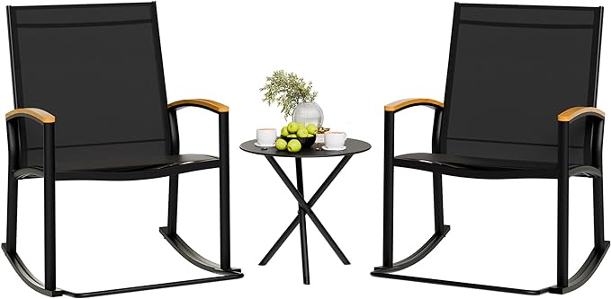 3 Piece Outdoor Rocking Bistro Set, Textilene Fabric Small Patio Furniture Set