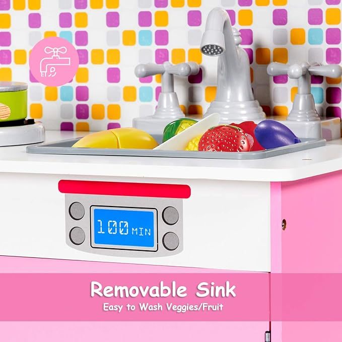 Pink Kids Kitchen Playset, Pretend Play Kitchen for Toddlers