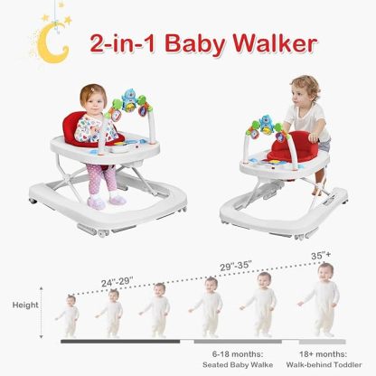 Baby Walker, Foldable Push Learning Walker Toy-Seated & Walk-Behind with Wheels