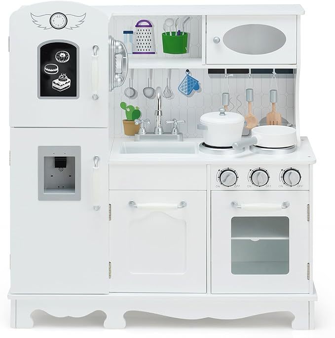 Kids Kitchen Playset, Wooden Pretend Play Kitchen for Toddlers