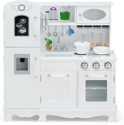 Kids Kitchen Playset, Wooden Pretend Play Kitchen for Toddlers