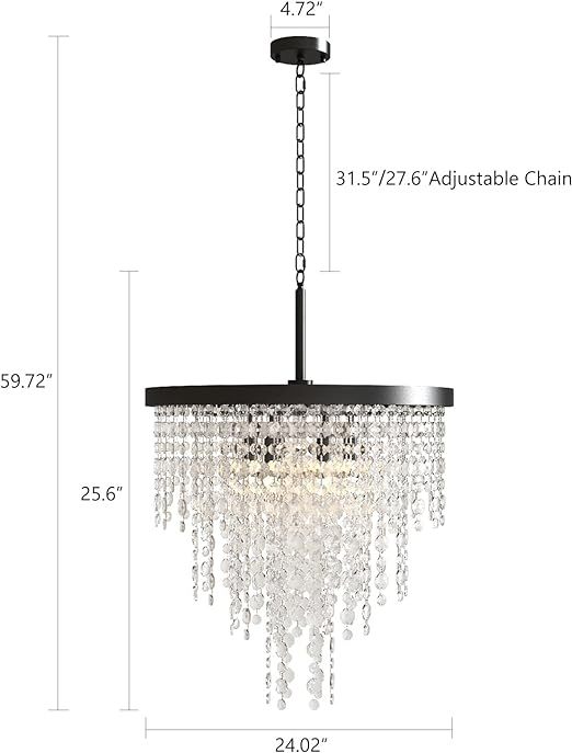 Black Crystal Chandelier 24 inch, 3-Tier Modern Round K9 Crystals Light Fixtures for Dining Room, Contemporary Pendant Light FixtureKitchen Island, Living Room, Bedroom,Foyer