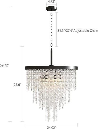Black Crystal Chandelier 24 inch, 3-Tier Modern Round K9 Crystals Light Fixtures for Dining Room, Contemporary Pendant Light FixtureKitchen Island, Living Room, Bedroom,Foyer