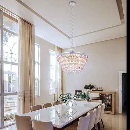 20 Inch Crystal Chandeliers, 6 Lights 5 Tiers Crystal Light, Adjustable Ceiling Pendant Lights, Modern Hanging Chandelier Lighting Fixture for Dining Room, Bedroom, Hallway, Bar, Kitchen, Bath