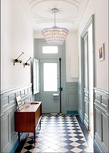 20 Inch Crystal Chandeliers, 6 Lights 5 Tiers Crystal Light, Adjustable Ceiling Pendant Lights, Modern Hanging Chandelier Lighting Fixture for Dining Room, Bedroom, Hallway, Bar, Kitchen, Bath