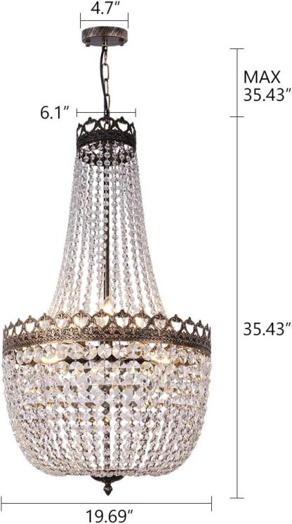 Crystal Chandelier Lights, 9-Light French Empire Country Foyer Chandelier Pendant, Hanging Ceiling Lighting Fixture for Dining Living Room Bedroom Kitchen, 35" H x 19.69" W, Antique Bronze