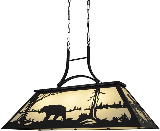 Tiffany Pool Table Light 3 Lights, Rustic Bear Chandelier for Kitchen Island, Cabin, Billiards Table Lamp