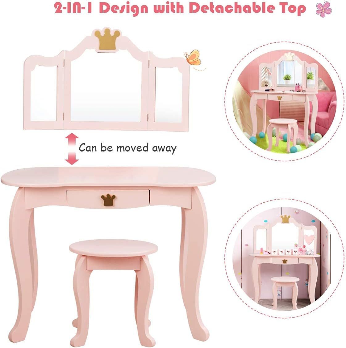 Crown Themed Toddler Dressing Makeup Table and Chair Set