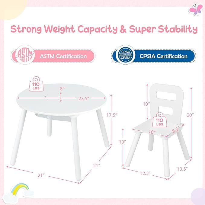 Kids Table and Chair Set, Wooden Children Activity Table and 2 Chairs