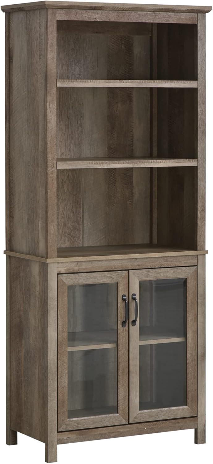 71" Bookcase Storage Hutch Cabinet with Adjustable Shelves and Glass Doors