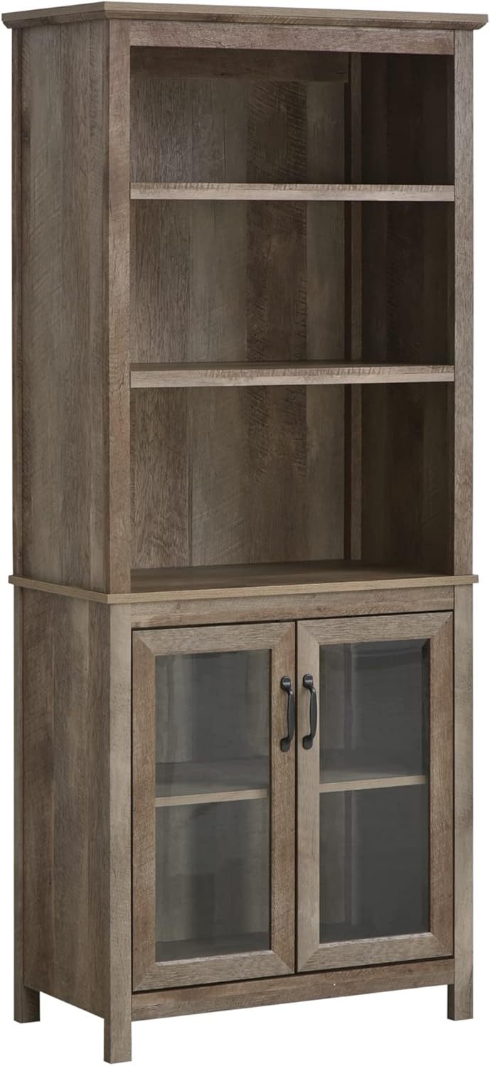 71" Bookcase Storage Hutch Cabinet with Adjustable Shelves and Glass Doors