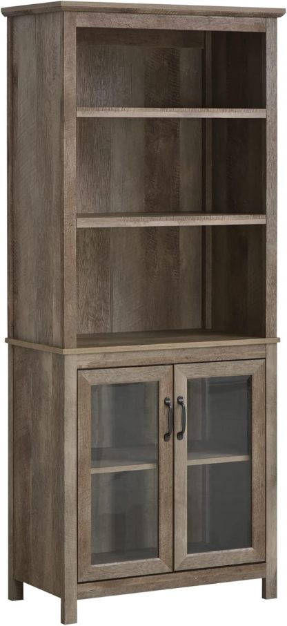 71" Bookcase Storage Hutch Cabinet with Adjustable Shelves and Glass Doors