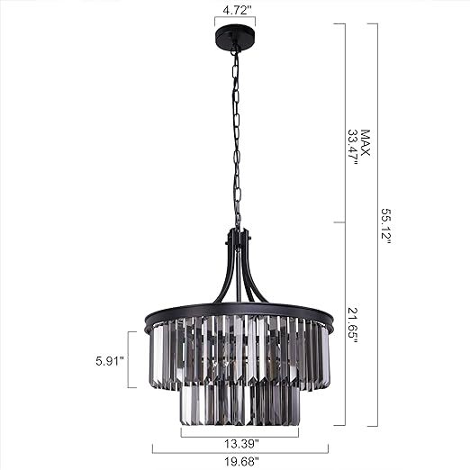 Modern Crystal Chandeliers,5 Light Farmhouse Chandelier for Dining Room,Hanging Light Fixture with Prism Crystal Shades,Black Pendant Lights for Living Room,Kitchen,Bedroom,Entryway,D-19.68''