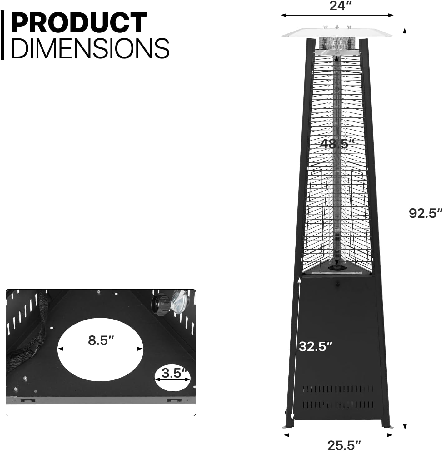 42000 BTU Propane Pyramid Patio Heater with Wheels and Glass Tube Flame Burner Outdoor Patio Heater for Commercial Use, Residential, Garden, Backyard, Porch, Deck, Balcony (Black)