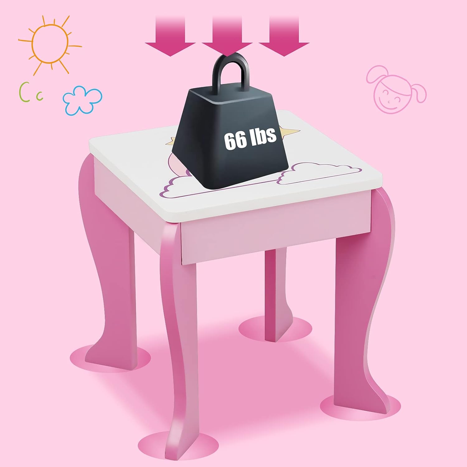 Kids Vanity Set with Mirror, Wooden Princess Makeup Table and Stool Set