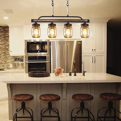 Farmhouse Chandelier for Kitchen Fixture Lights, 4 Lights Mason Jar Pendant Light for Dining Room Lighting Fixtures