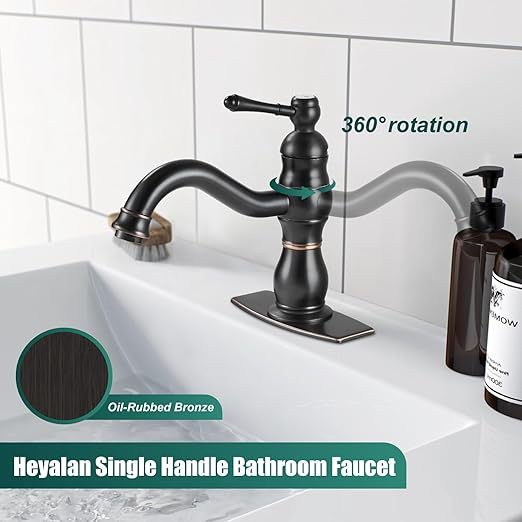 Oil Rubbed Bronze Bathroom Sink Faucet 1 Hole Single Handle Vanity Mixer Tap Deck Mount Lavatory Pop Up Drain with Overflow Included Commercial Bathroom Faucet Single Handle Bathroom Sink Faucet