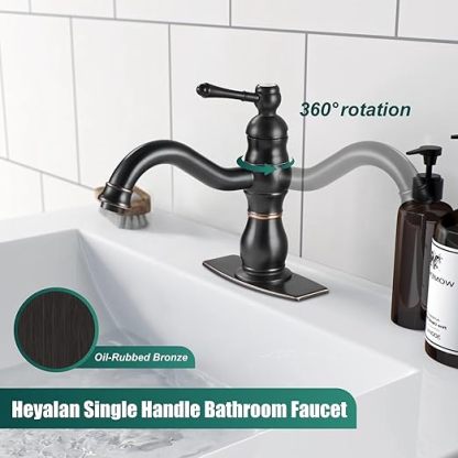 Oil Rubbed Bronze Bathroom Sink Faucet 1 Hole Single Handle Vanity Mixer Tap Deck Mount Lavatory Pop Up Drain with Overflow Included Commercial Bathroom Faucet Single Handle Bathroom Sink Faucet