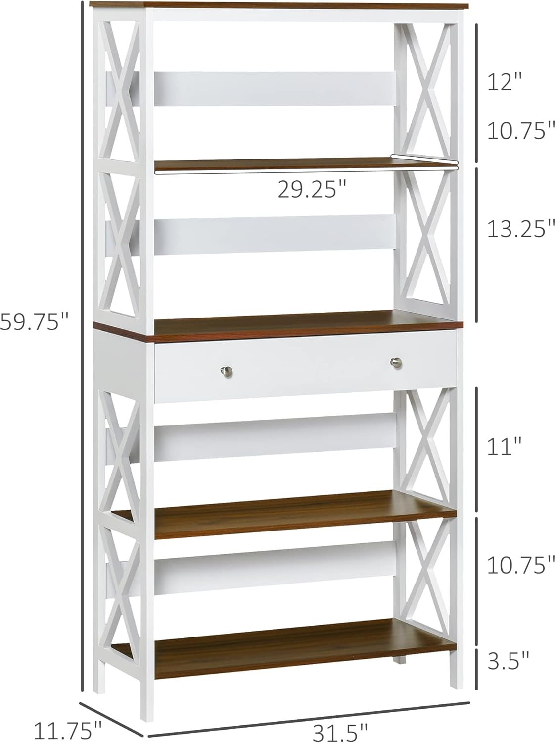 4-Tier Shelving Bookcase Storage Cupboard with Pull Out Drawer