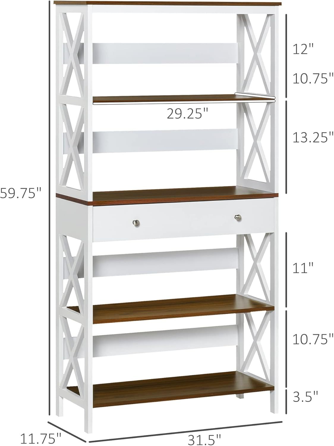 4-Tier Shelving Bookcase Storage Cupboard with Pull Out Drawer