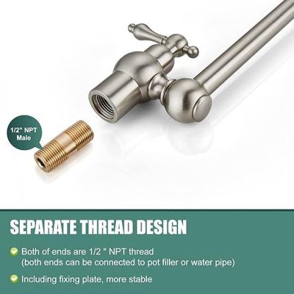 Restaurant Double Handles Pot Filler Brushed Nickel Kitchen Folding Faucet with 360 Degrees Swing Arm Classical Heyalan Single Hole SUS304 Stainless Steel Wall Mount Dual Joints