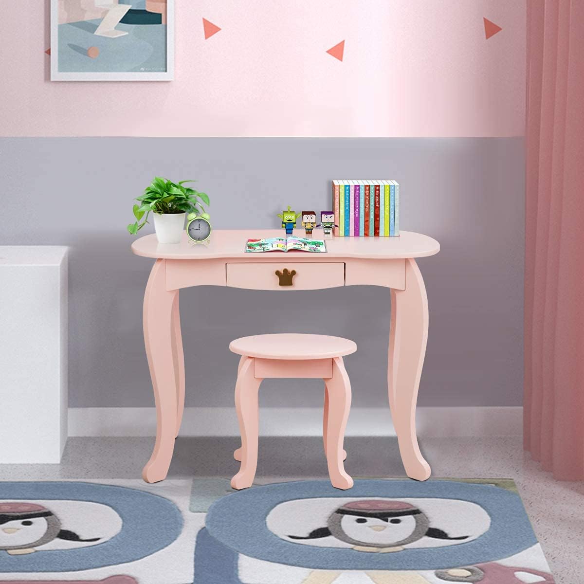 Crown Themed Toddler Dressing Makeup Table and Chair Set